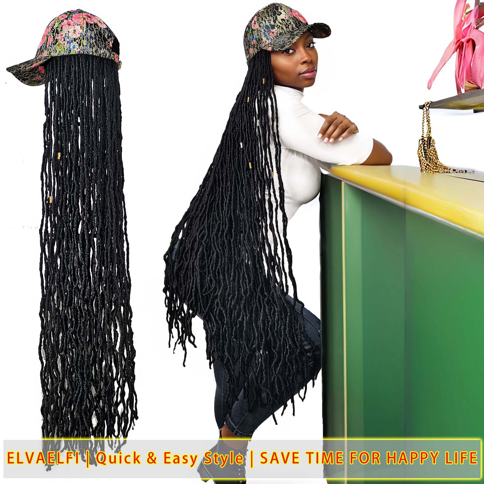 Oriental Aesthetic Baseball Cap with Nu Locs Crochet Hair 