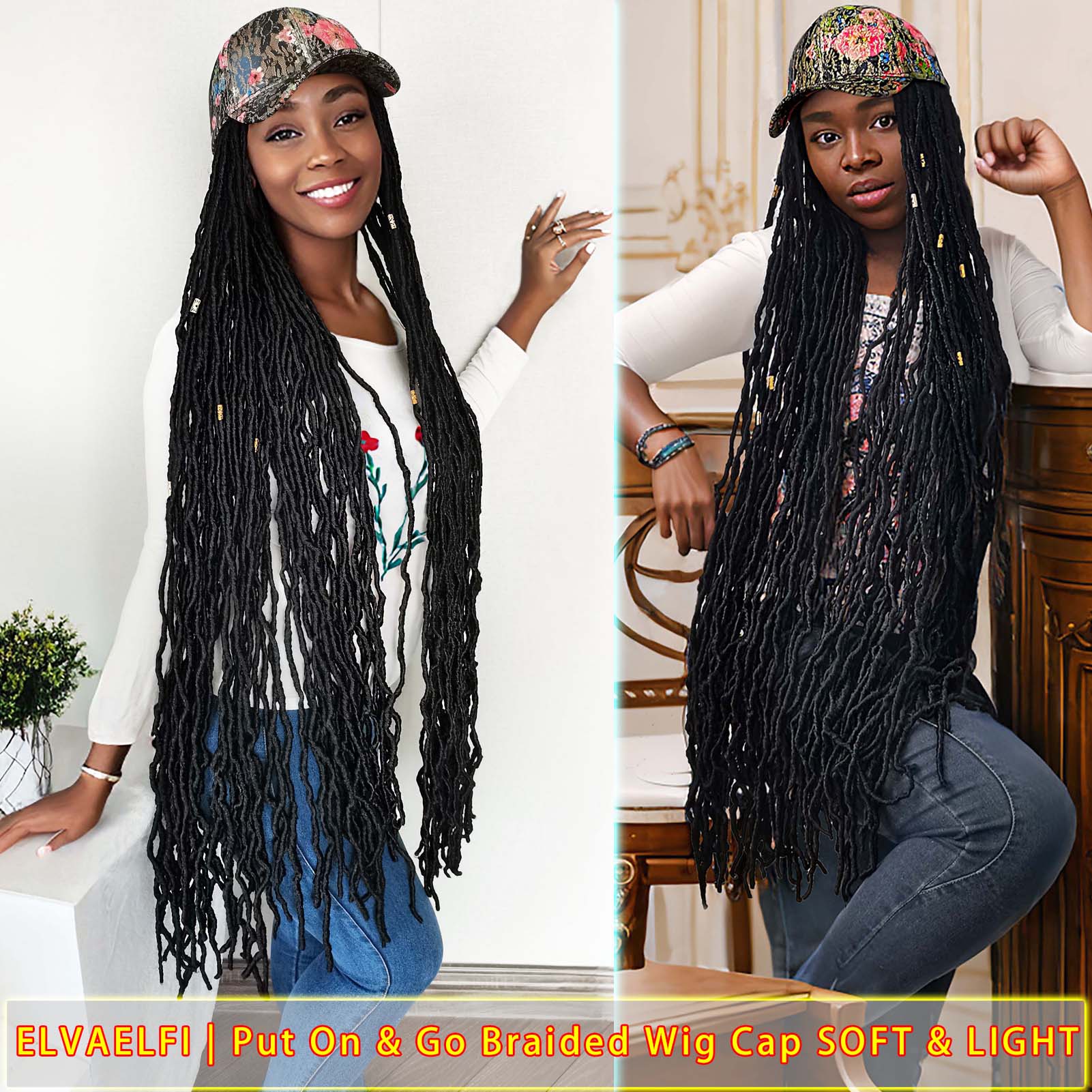 Oriental Aesthetic Baseball Cap with Nu Locs Crochet Hair 