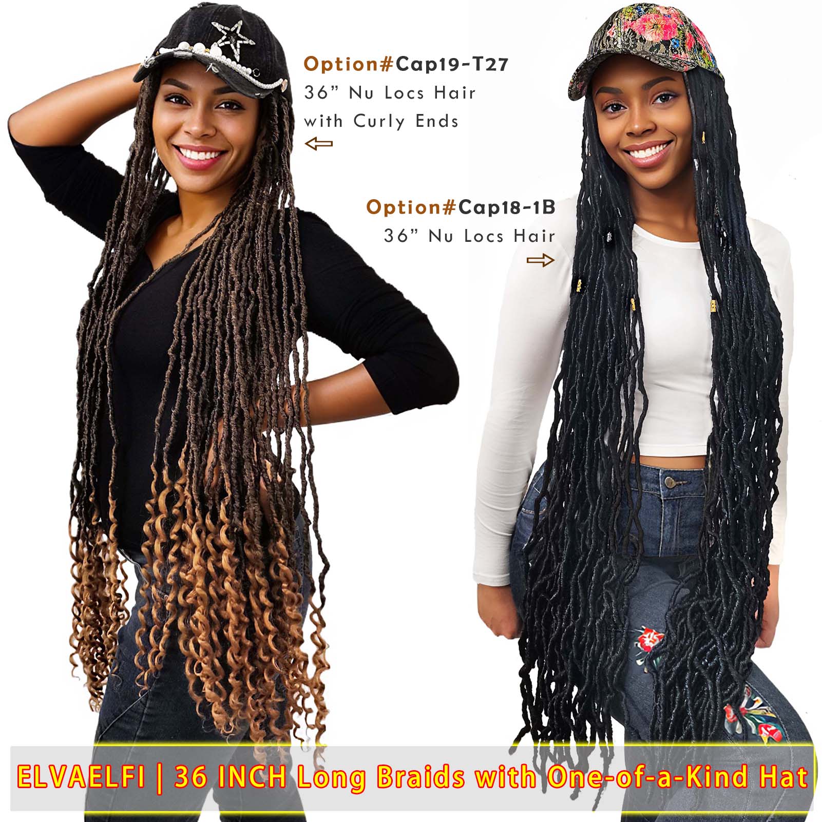 Distressed Denim Baseball Cap with Nu Locs Crochet Hair Curly Ends