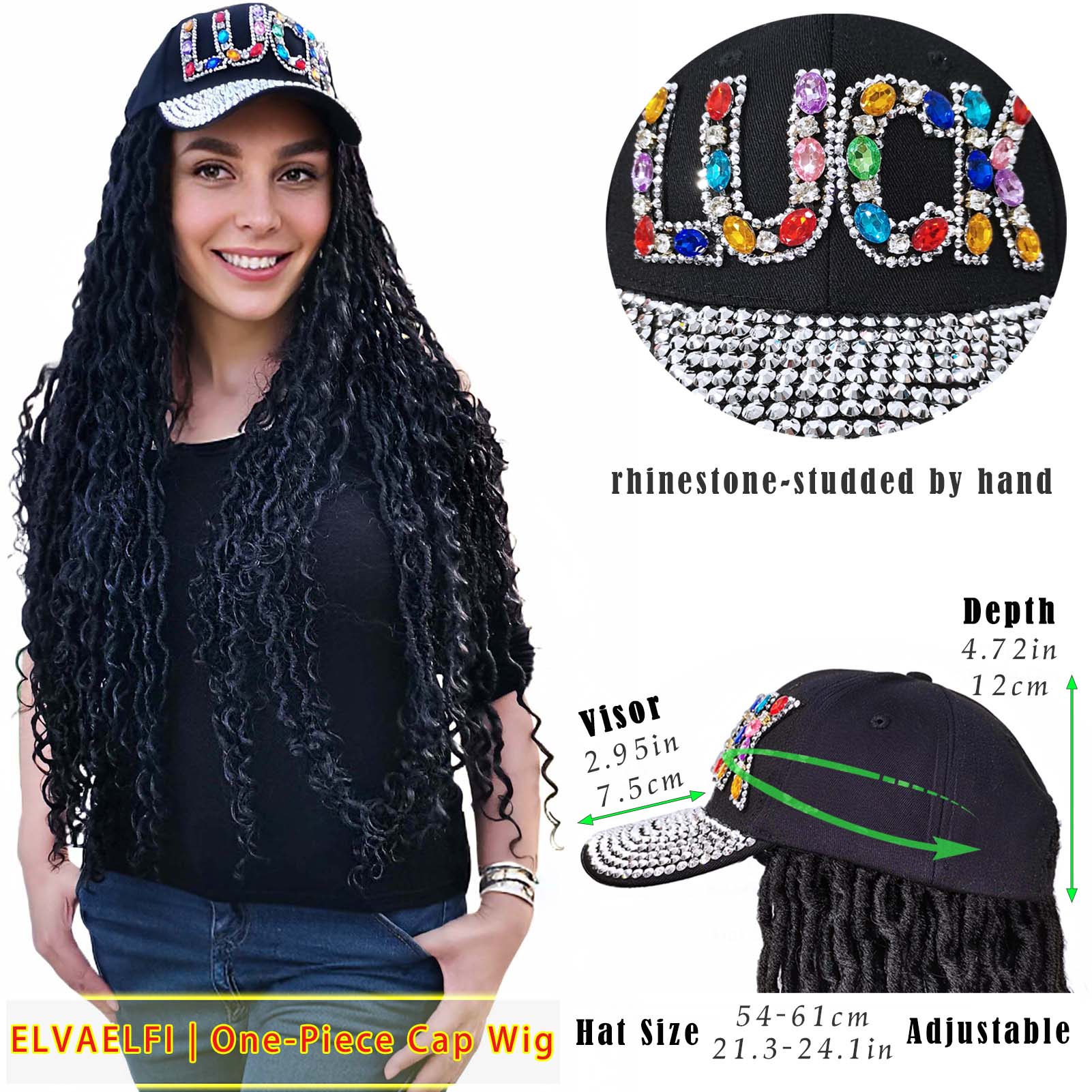 Colorful 'LUCK' Baseball Cap with Boho Goddess River Locs Hair