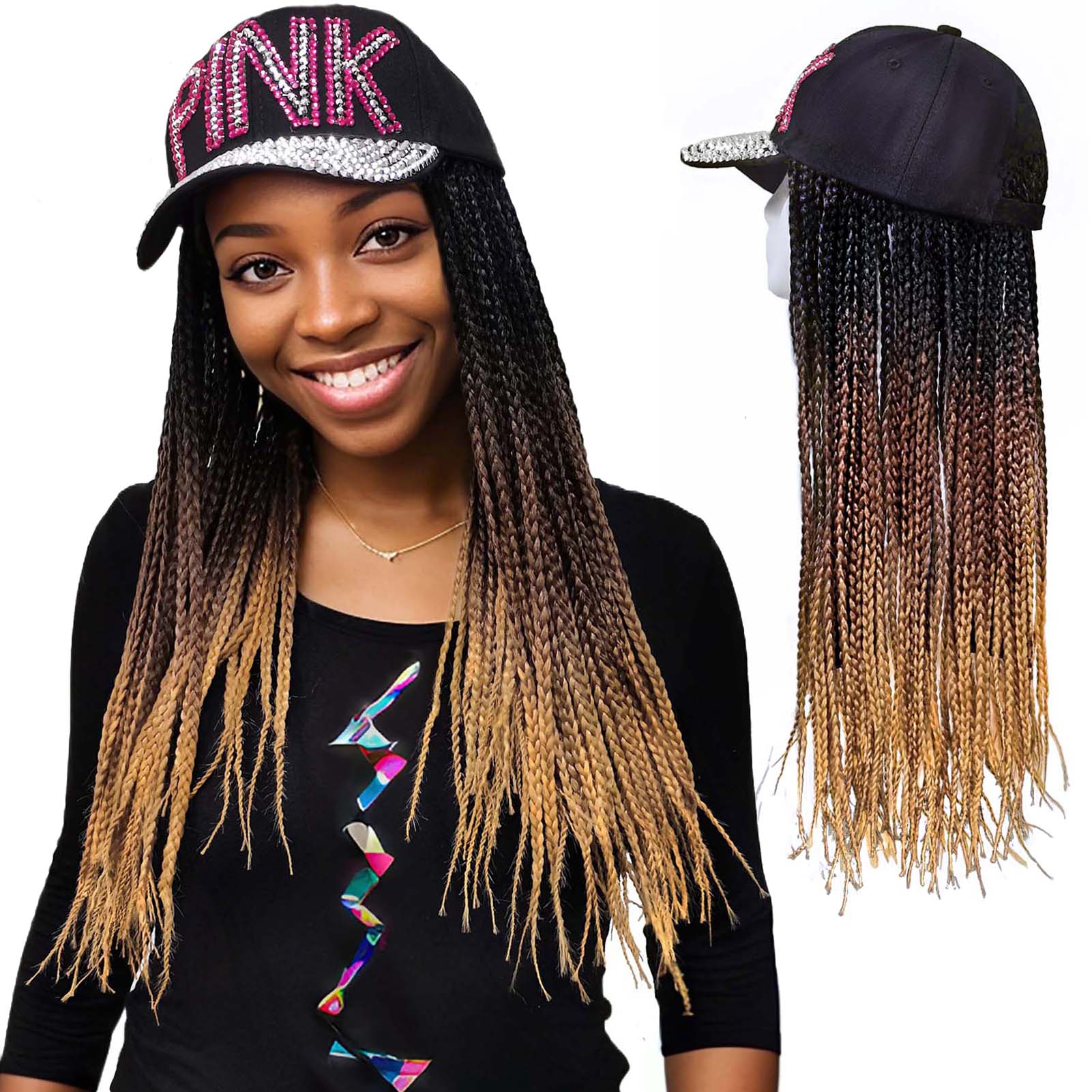 Bling 'Pink' Baseball Cap with 3X Box Braids