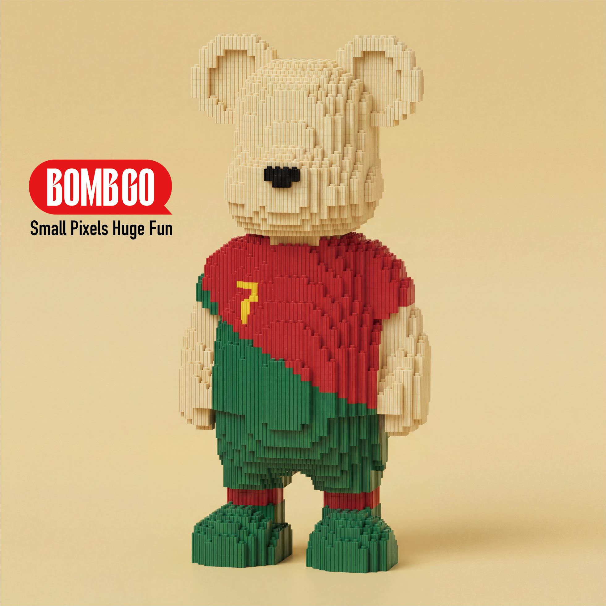 BOMBGO Red Jersey Soccer Bear Micro Building Blocks Set - 6872 PCS 3D Puzzle DIY Toy Collectible Gift
