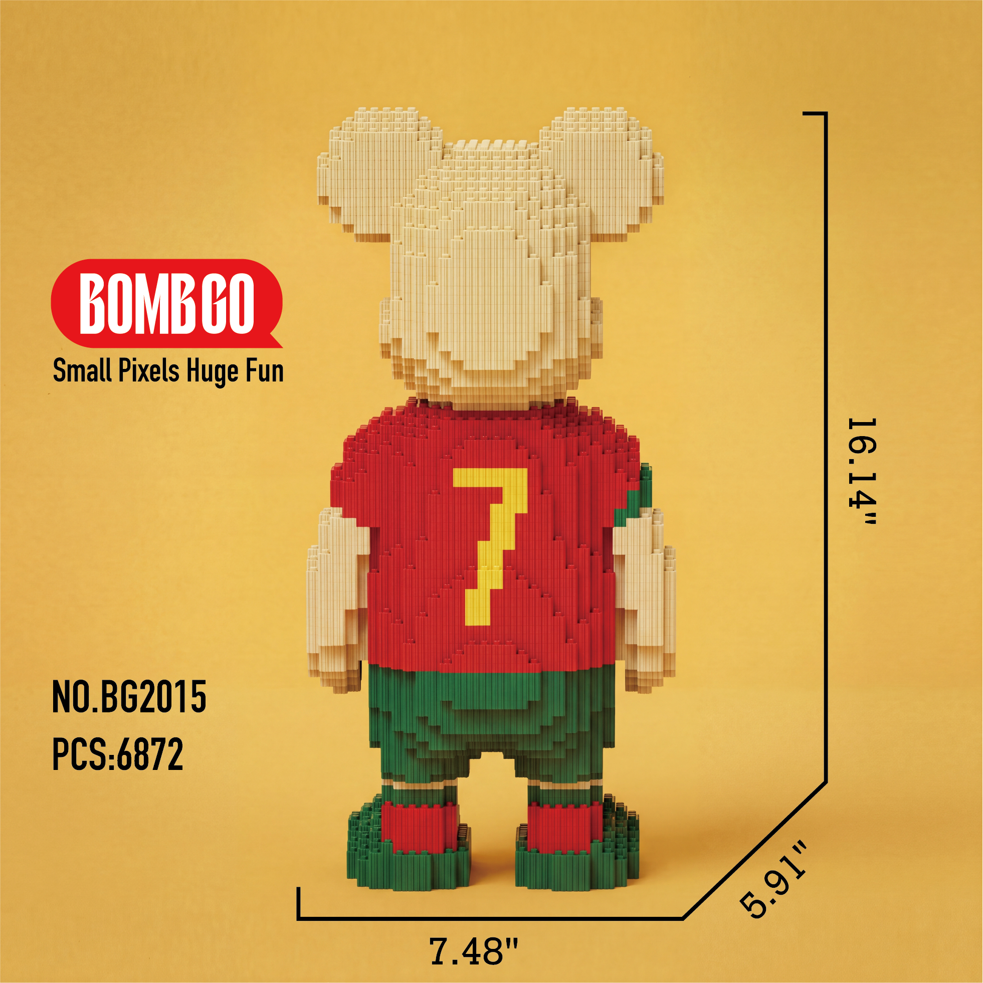 BOMBGO Red Jersey Soccer Bear Micro Building Blocks Set - 6872 PCS 3D Puzzle DIY Toy Collectible Gift