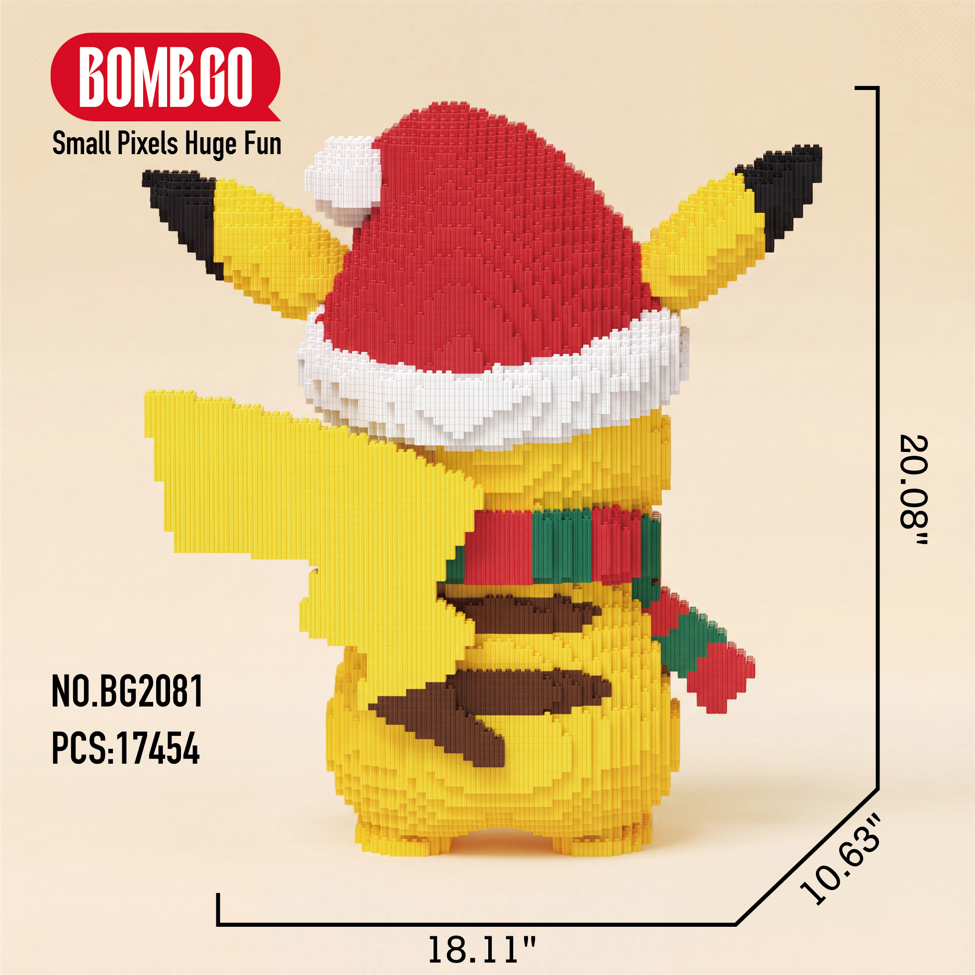 BOMBGO Christmas Pikachu Micro Building Blocks Set - 17454 PCS 3D Puzzle DIY Toy Collectible Gift