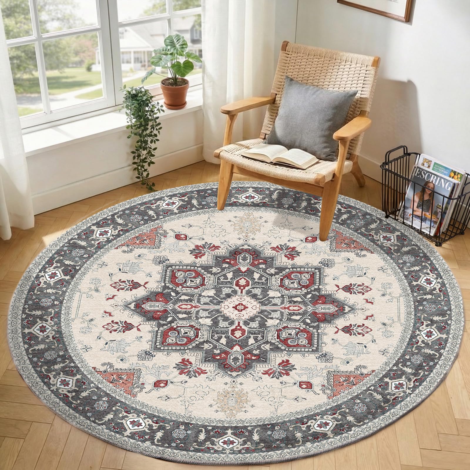 OPPODREAM Soft Area Rugs 5x7, Persian-Inspired Washable Rug, Blue & Gold