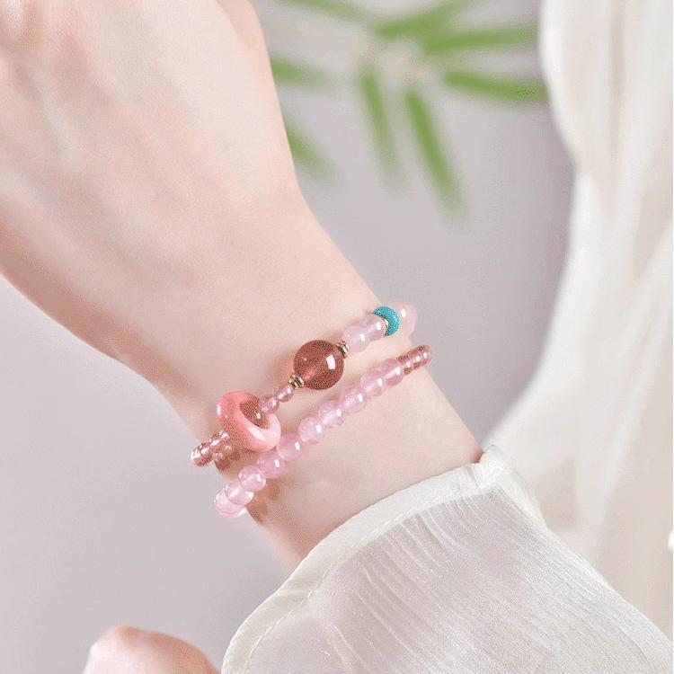 Peach Blossom Pink Crystal Bracelet