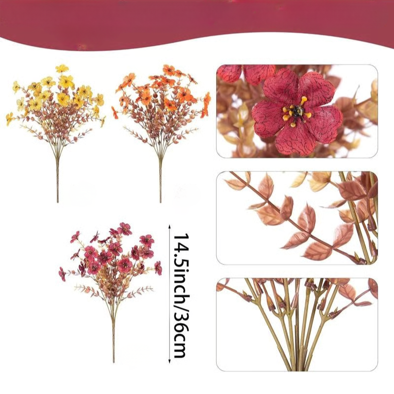 Autumn Faux Silk Daisy Flowers Halloween - Set of 12