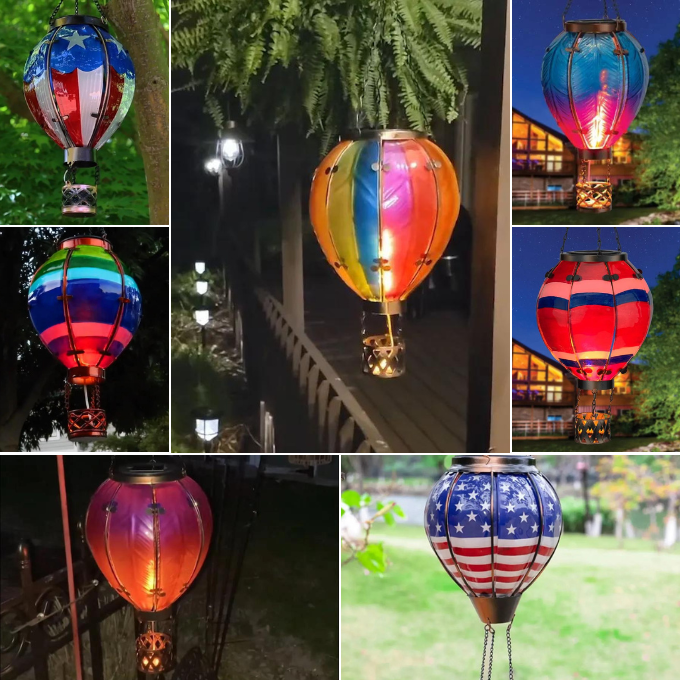 Hot air balloon solar simulated flame lantern
