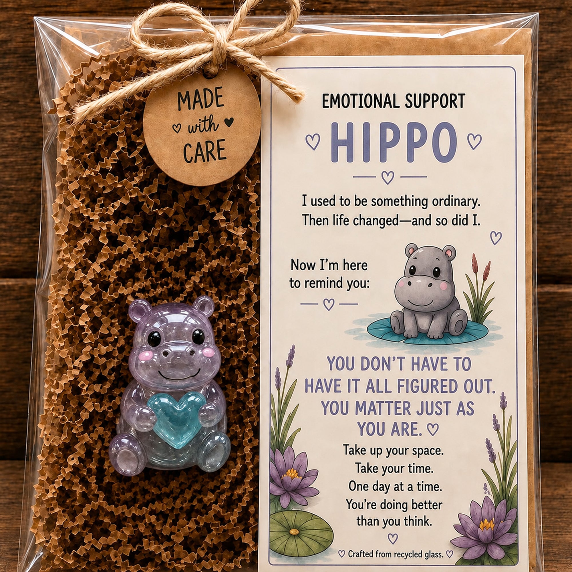 🌸🐝🦛 Emotional Glass Support Animal Gift Set – A Meaningful Little Reminder That You Matter 💕（📦Buy 3 Free Shipping）