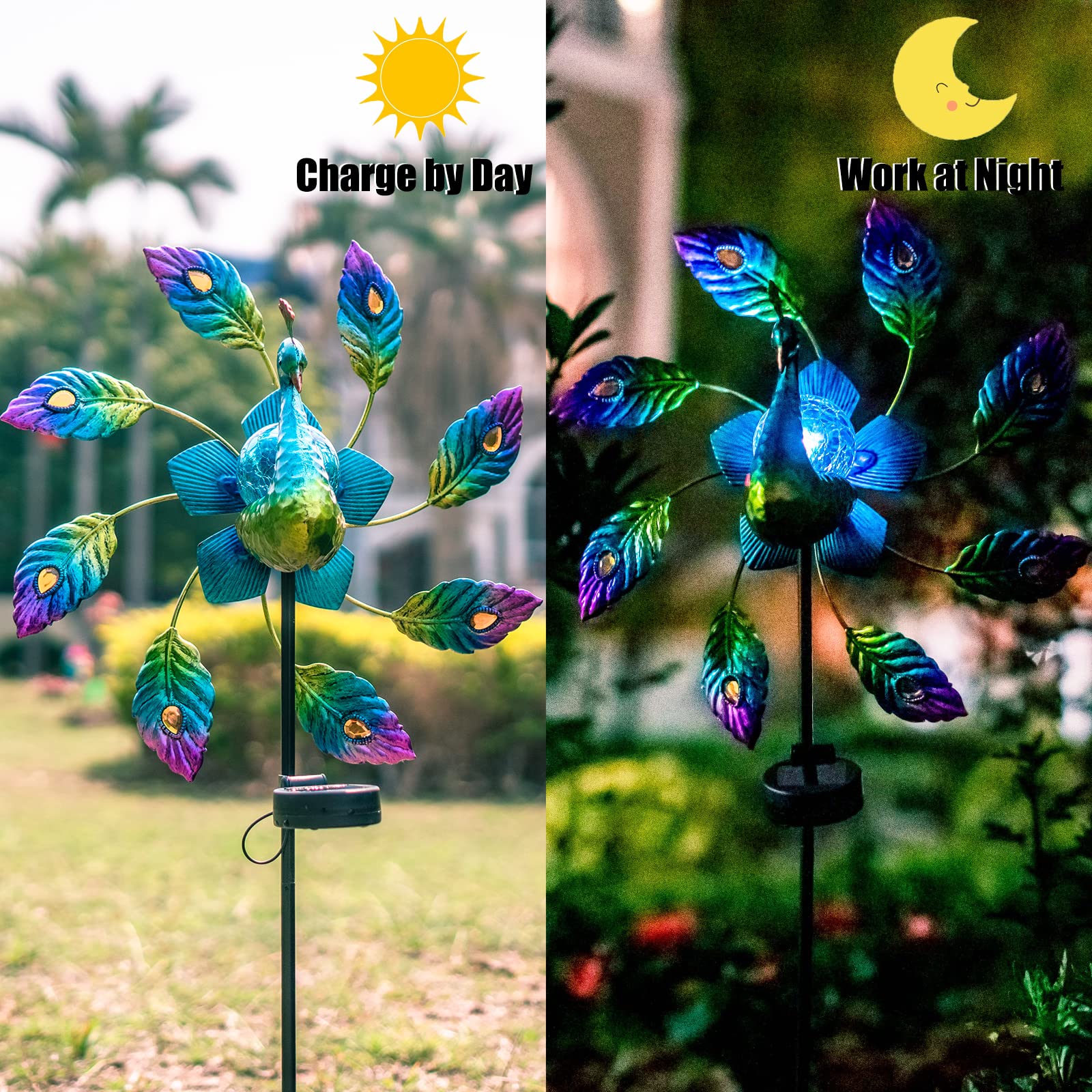 42.5" Peacock Windmill Solar Light Garden Art Decoration
