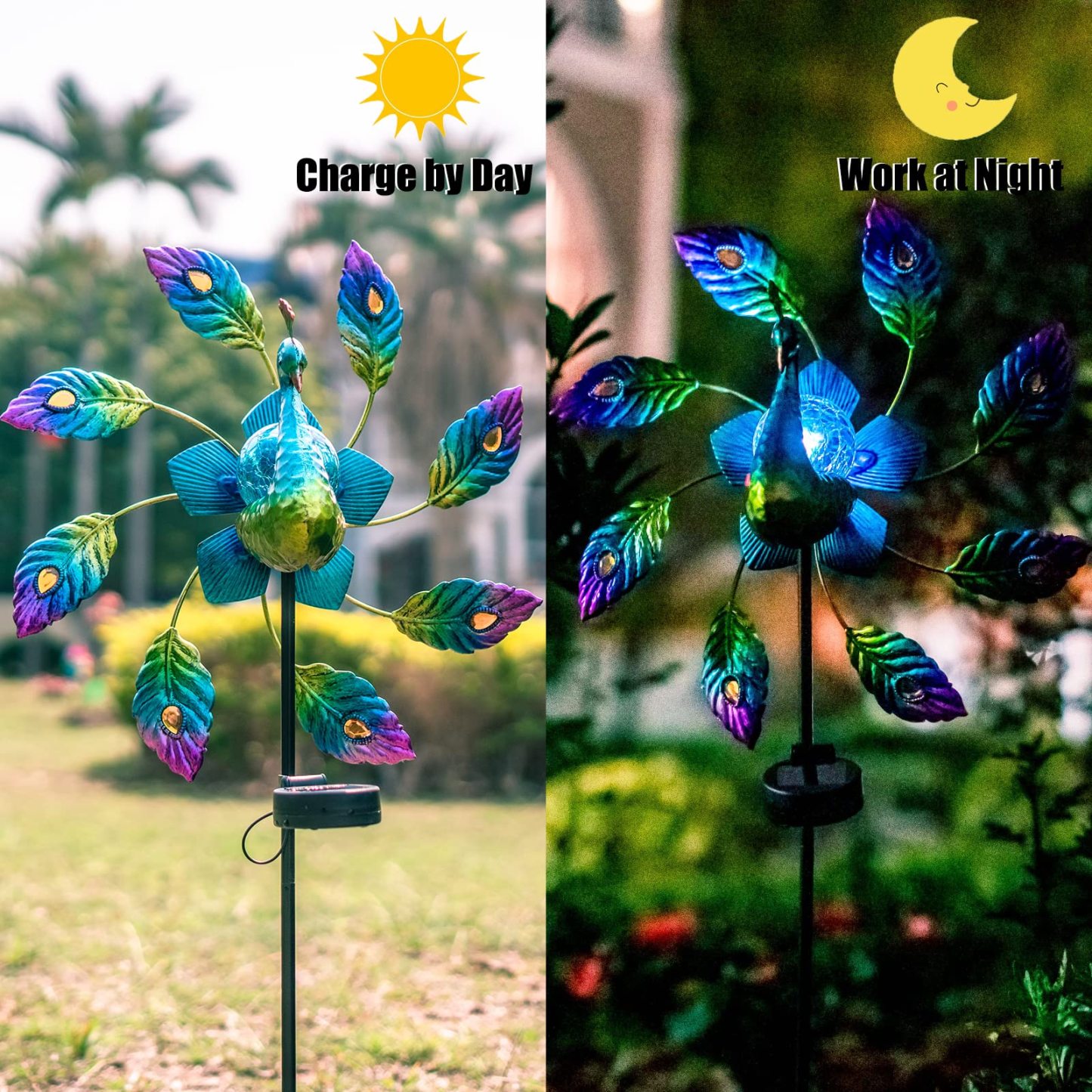 42.5" Peacock Windmill Solar Light Garden Art Decoration