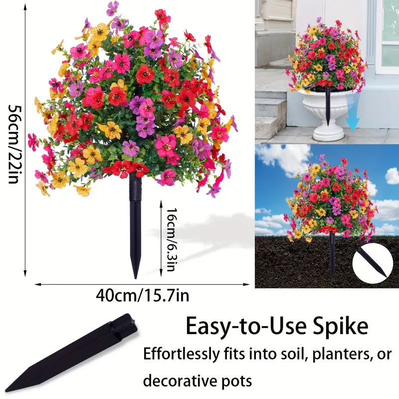 1 set artificial push in plant flowers with ground nails for outdoor spring and summer decoration artificial silk daisy eucalyptus flowers look real uv resistant porch home indoor patio balcony yard decoration simulation tree details 2