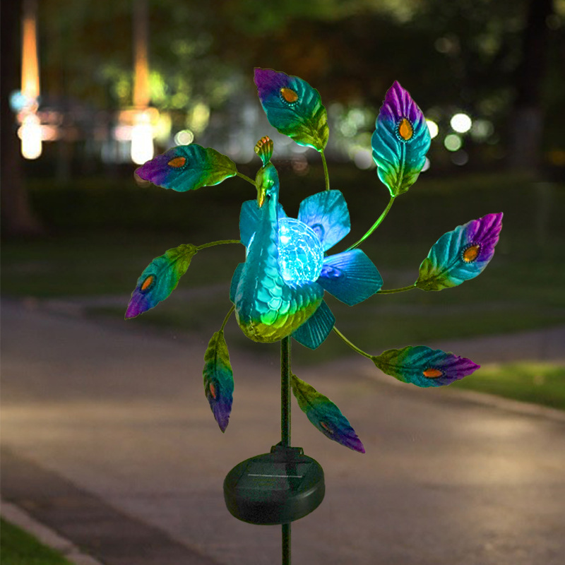 42.5" Peacock Windmill Solar Light Garden Art Decoration
