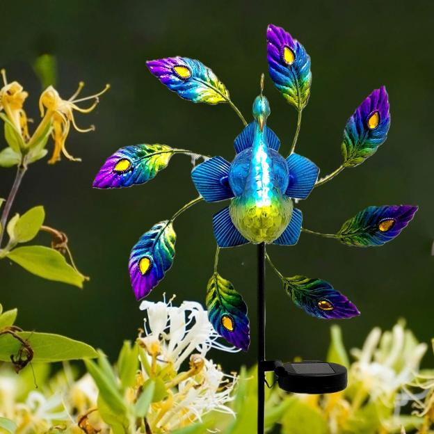 42.5" Peacock Windmill Solar Light Garden Art Decoration