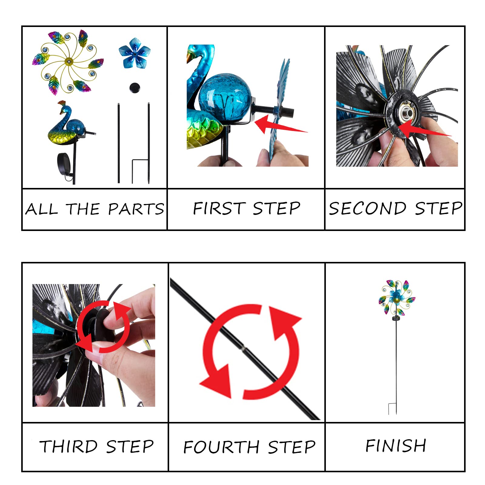 42.5" Peacock Windmill Solar Light Garden Art Decoration