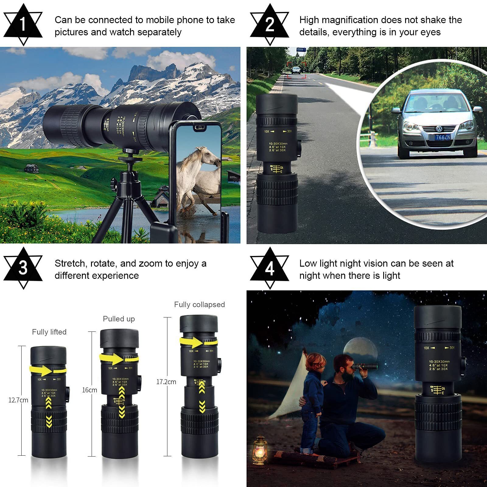 [4K] 30-300X40mm Super Telescope Smart Night Vision Waterproof Zoom Monocular Telescope