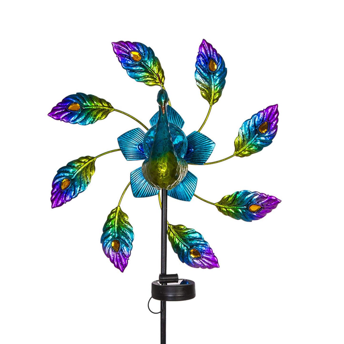 42.5" Peacock Windmill Solar Light Garden Art Decoration