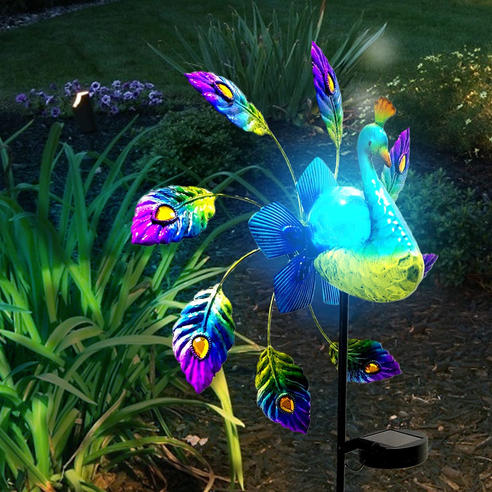 42.5" Peacock Windmill Solar Light Garden Art Decoration