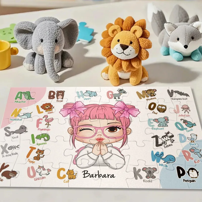 Personalized Jigsaw Puzzle for Kids Cute Animal Alphabet Puzzle