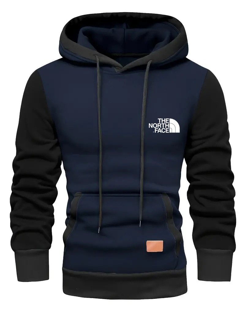 Sweat à capuche à manches longues pour homme THE NORTH FACE, motif patchwork contrasté, avec poche kangourou, style décontracté