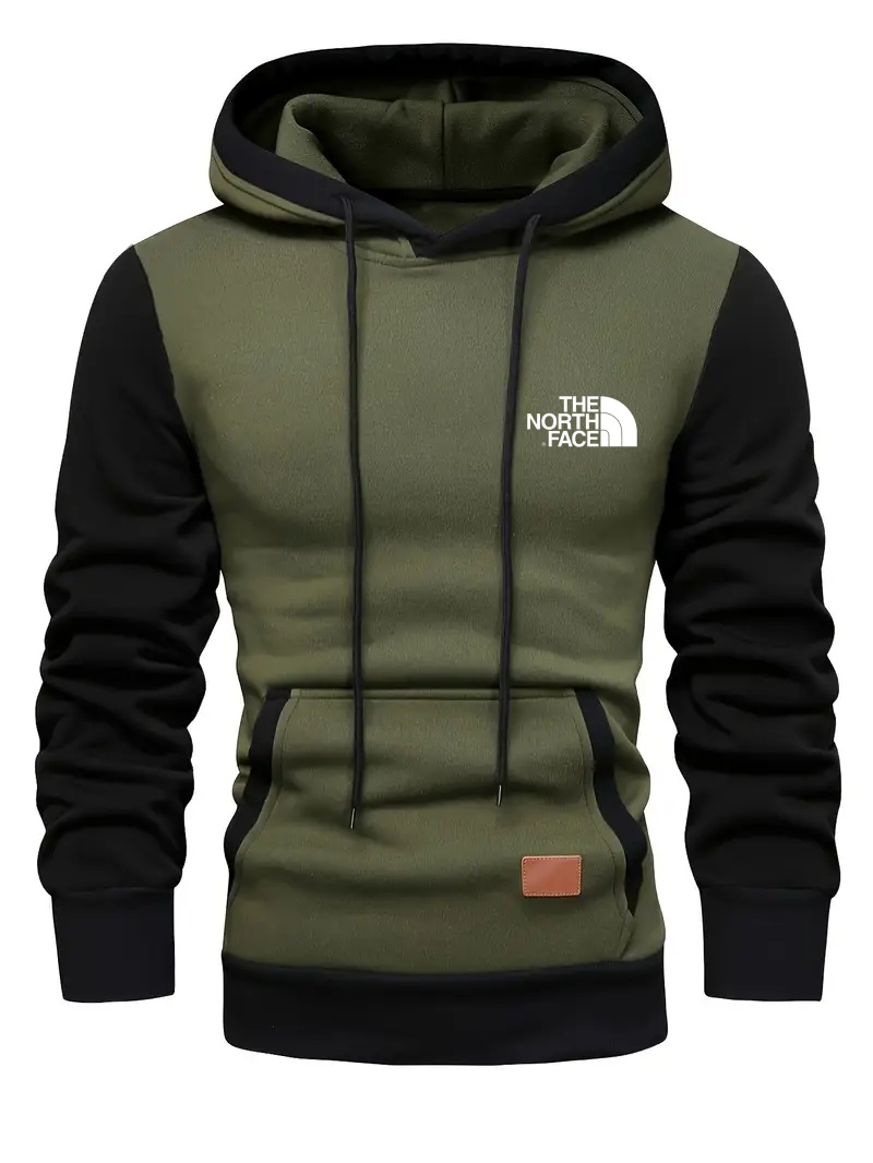 Sweat à capuche à manches longues pour homme THE NORTH FACE, motif patchwork contrasté, avec poche kangourou, style décontracté