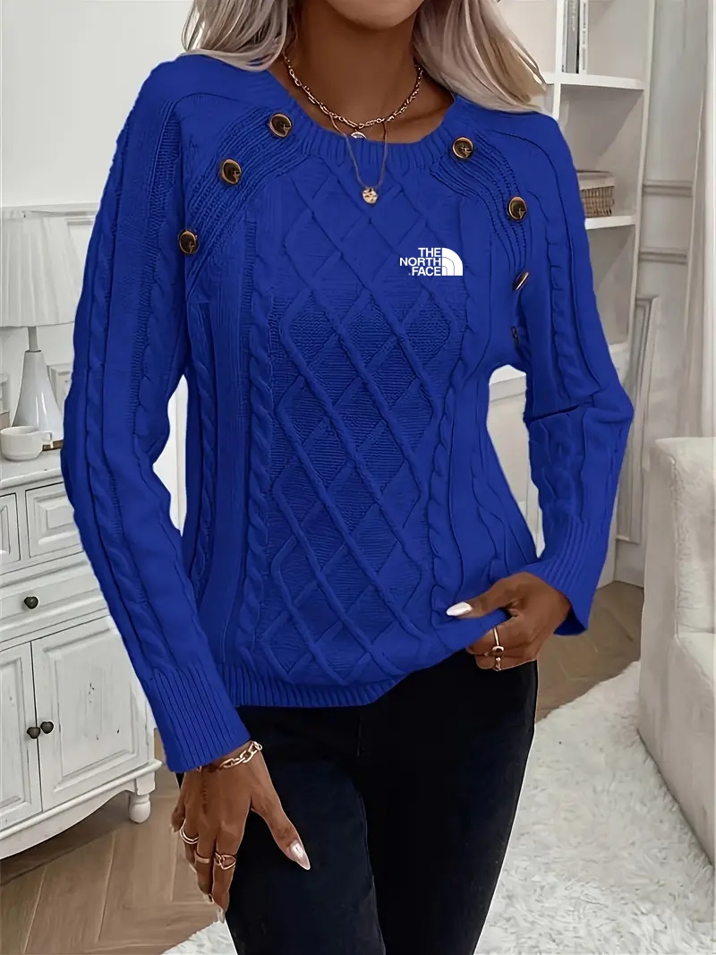 THE NORthtTH FACE - Pull col rond, élégant pull à manches longues avec décoration de boutons pour l'automne et l'hiver, vêtements pour femmes