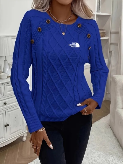 THE NORthtTH FACE - Pull col rond, élégant pull à manches longues avec décoration de boutons pour l'automne et l'hiver, vêtements pour femmes
