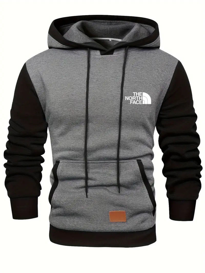 Sweat à capuche à manches longues pour homme THE NORTH FACE, motif patchwork contrasté, avec poche kangourou, style décontracté