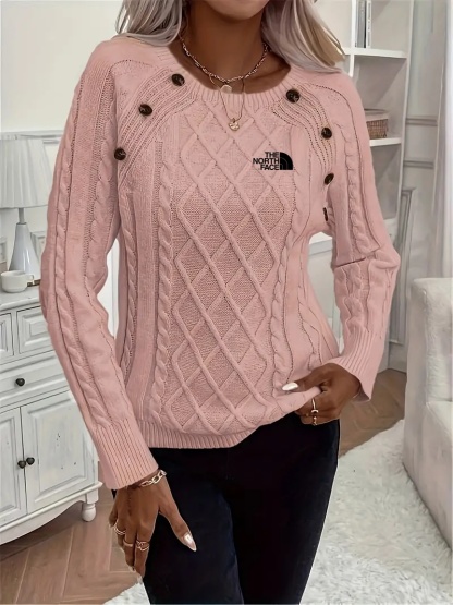 THE NORthtTH FACE - Pull col rond, élégant pull à manches longues avec décoration de boutons pour l'automne et l'hiver, vêtements pour femmes