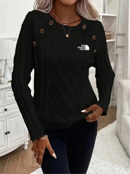 THE NORthtTH FACE - Pull col rond, élégant pull à manches longues avec décoration de boutons pour l'automne et l'hiver, vêtements pour femmes