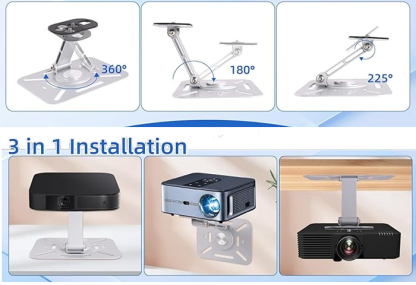 Desktop Projektorhalterung, 360° Drehbare Beamer Wandhalterung Projektor Deckenhalterung mit 1/4 Zoll Schraubschnittstelle, Projektor Ständer für Heimkino, Spielzimmer, Büro