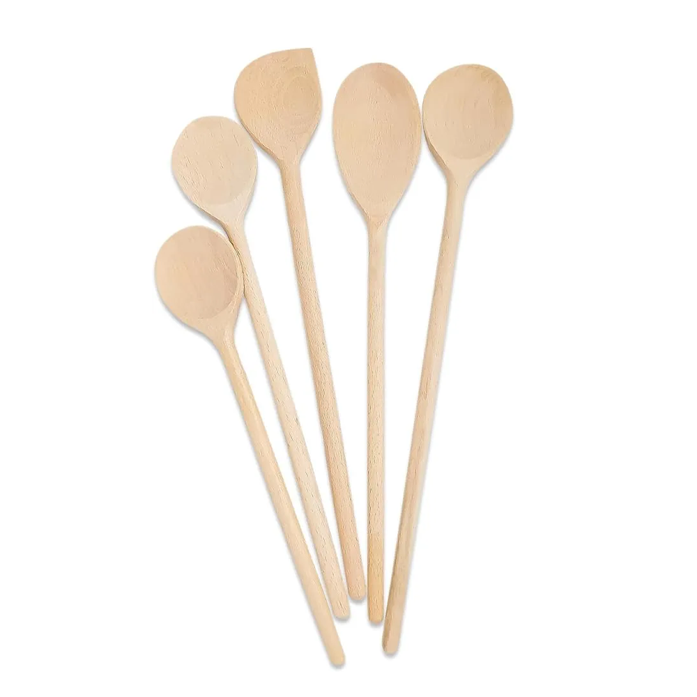  5er Kochlöffel Set aus Buchenholz: Küchenhelfer Set zum Kochen | lange Holzkochlöffel (LG G 6)