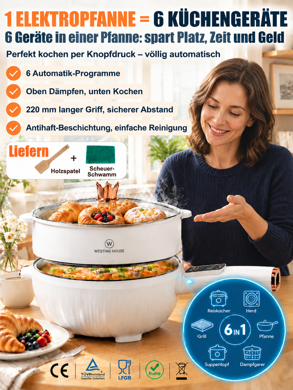 Deutscher vollautomatischer Elektro-Hotpot Multifunktionaler Kochtopf für den Haushalt