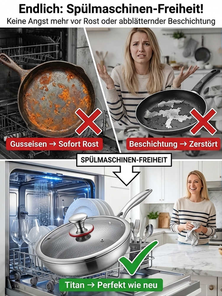 【Tsubame-Sanjo Erbe】Reintitan-Wok | Handgehämmert & PFOA-frei | Kochen ohne Öl ✨99,9% Keimfrei | Für Induktion & Gas | Einmal kaufen, ewig nutzen✨