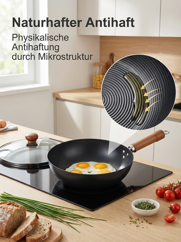 Original Japanische Iwate Meister-Pfanne (Handgehämmert) – 100% LFGB, Antihaft ohne Chemie, Kratzfest, Ultraleicht(Nur 800g)