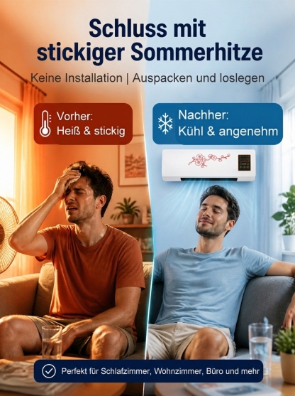 ❄️Mobiles 4-in-1 Klimagerät ohne Außengerät | Ohne Außengerät & Bohren | Nur 30 Cent/Tag Betriebskosten.