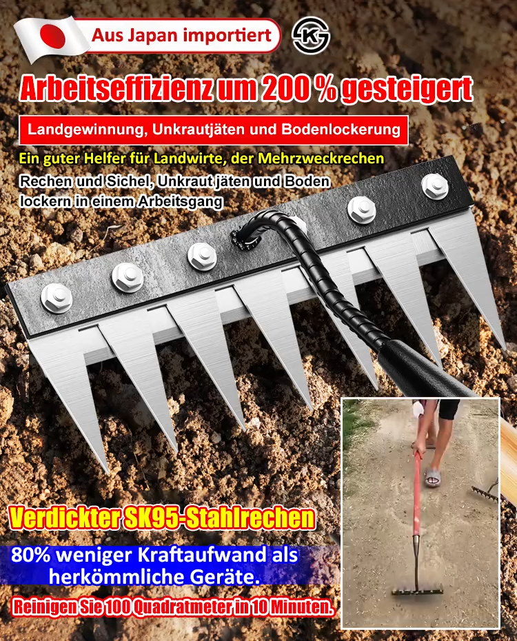 Original Japan Tsubame-Sanjo Premium Manganstahl-Rechen⚡80% schnelleres Unkrautjäten ohne Rückenschmerzen (Getestet in München, Spart 3 Stunden täglich)