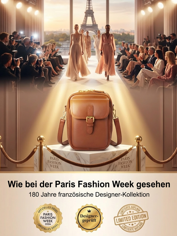 Diebstahlsichere Damen Umhängetasche aus echtem Leder – Kompakt, Sicher (RFID) & Perfekt Organisiert.Milan Fashion Week Exclusive. Weltweite Limitierung.