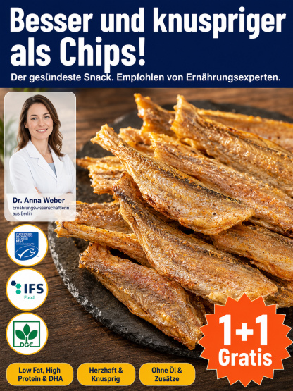 【Reines Naturprodukt】Wilde Nordsee-Umberfisch Snacks ✨ 0% Öl – 100% Knusprig ✨ Natürliche Kalzium-Quelle • Kalorienarm.