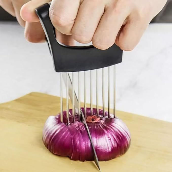 2 Stück Zwiebelschneider Halter Zwiebelschneider Edelstahl Gemüseschneider Halter Schneidehilfswerkzeug für Fleisch, Zwiebeln, Kartoffeln, Tomaten