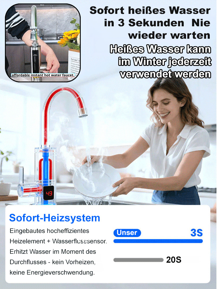 【30 Tage kostenlose Probe】A+++ Energiesparender Sofort-Heißwasserhahn, heißes Wasser in 3 Sekunden – spart jährlich bis zu 300 € Stromkosten