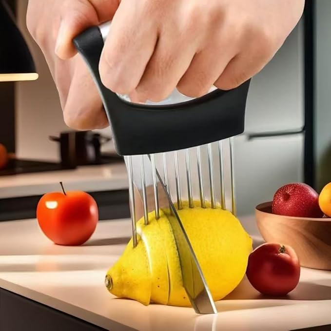 Zwiebel- & Gemüseschneider-Halter Aus Edelstahl – Multifunktionales Küchenhelfer Für Gleichmäßige Scheiben