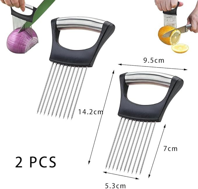 2 Stück Zwiebelschneider Halter Zwiebelschneider Edelstahl Gemüseschneider Halter Schneidehilfswerkzeug für Fleisch, Zwiebeln, Kartoffeln, Tomaten