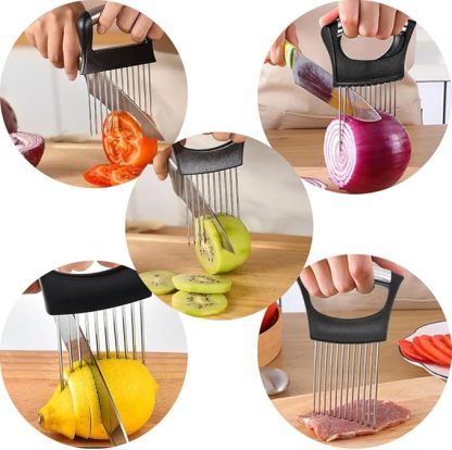 2 Stück Zwiebelschneider Halter Zwiebelschneider Edelstahl Gemüseschneider Halter Schneidehilfswerkzeug für Fleisch, Zwiebeln, Kartoffeln, Tomaten