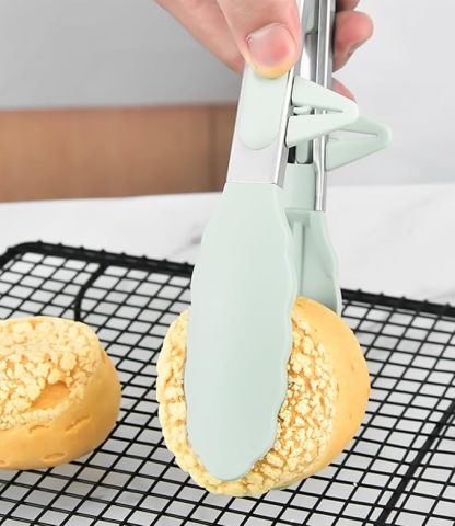  3 Stück 26 cm Edelstahl Zange Küche mit Silikonspitzen, Küchenzange Silikon, Nudelzange, Grillzange Silikon, Kochzange, Fleischzange, Salatzange, Servierzange für Grillen, Salat, Kochen (Grün)