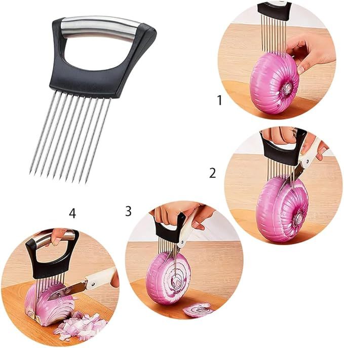 2 Stück Zwiebelschneider Halter Zwiebelschneider Edelstahl Gemüseschneider Halter Schneidehilfswerkzeug für Fleisch, Zwiebeln, Kartoffeln, Tomaten