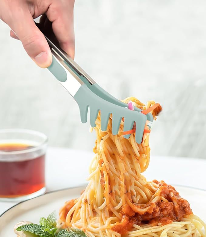  3 Stück 26 cm Edelstahl Zange Küche mit Silikonspitzen, Küchenzange Silikon, Nudelzange, Grillzange Silikon, Kochzange, Fleischzange, Salatzange, Servierzange für Grillen, Salat, Kochen (Grün)