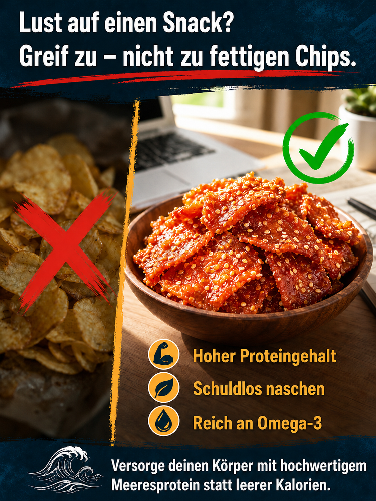 🐟Premium Seelachs-Jerky Honig-Sesam✨ Wilder Fisch-Snack proteinreich und viel Omega-3, ohne Zusätze, XXL-Rabatt✨