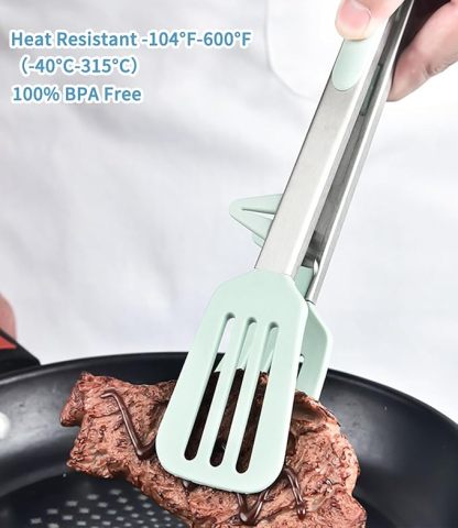  3 Stück 26 cm Edelstahl Zange Küche mit Silikonspitzen, Küchenzange Silikon, Nudelzange, Grillzange Silikon, Kochzange, Fleischzange, Salatzange, Servierzange für Grillen, Salat, Kochen (Grün)