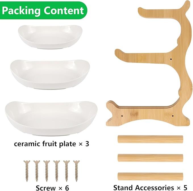  Keramik Obst Etagere mit 3 Etagen, Platzsparendes Obstkorb Etagere für die Familie, Stabil Und Ohne zu Zittern, Obstschale Modern mit Natürlichem Bambus Steher, für Gemüse, Obst, Snacks